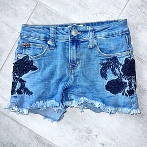 HUDSON‎ Girls Embroidered Frayed Raw Hem Medium Wash Denim Shorts ~ Size  10